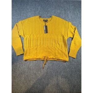 NWT DKNY Cable Knit Poncho Sweater Crewneck Yellow‎ Women's Size XL Gift New